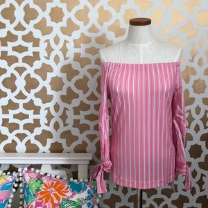 NWT Marc Cain Stripe OTS Top with tie sleeves.  XS